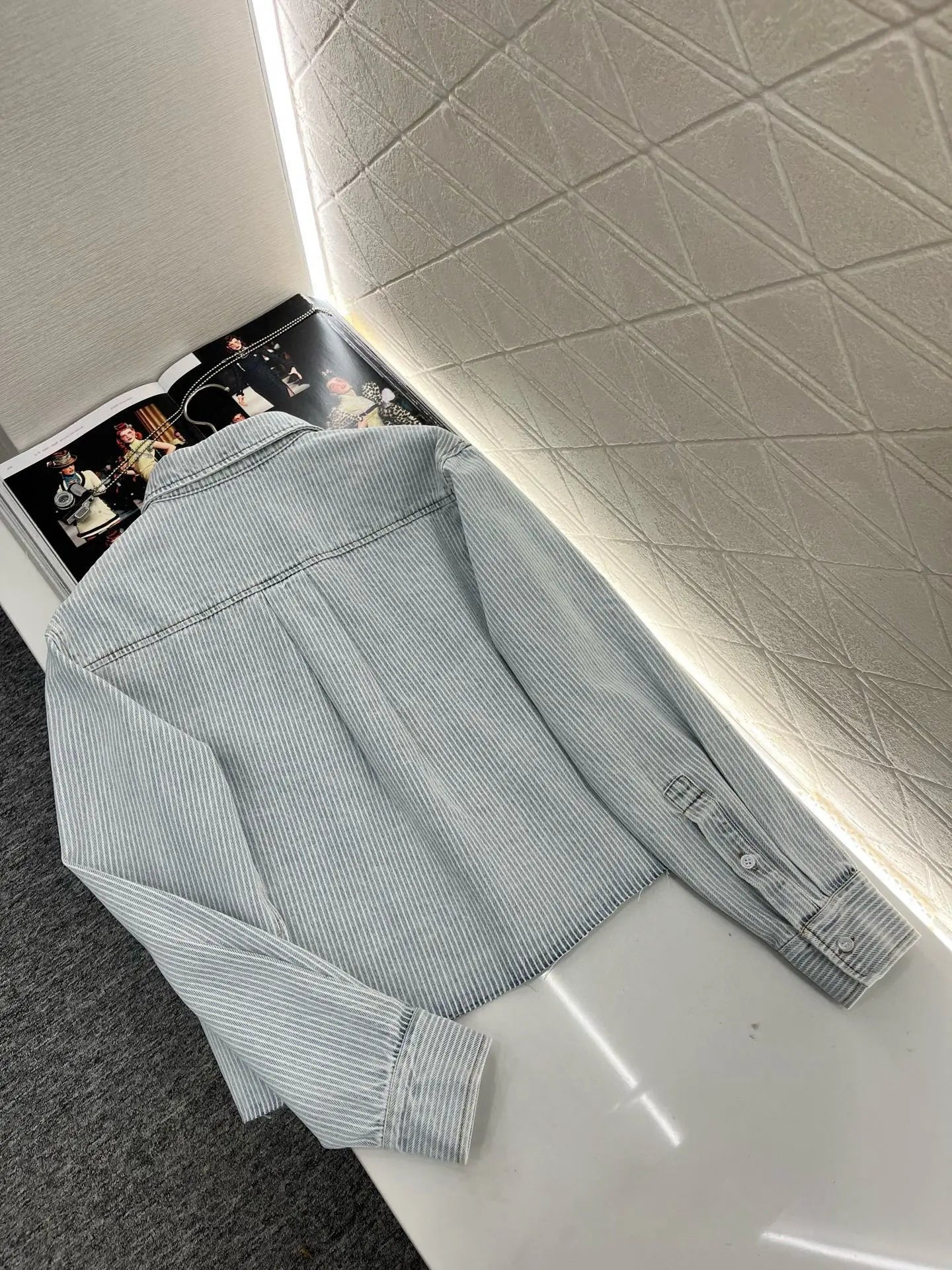 2025 Casual Striped Denim Fringed Shirt